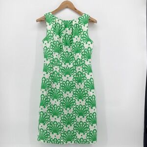 Milly of New York Green White Silk Shell Print Sheath Dress Size 6 Sleeveless